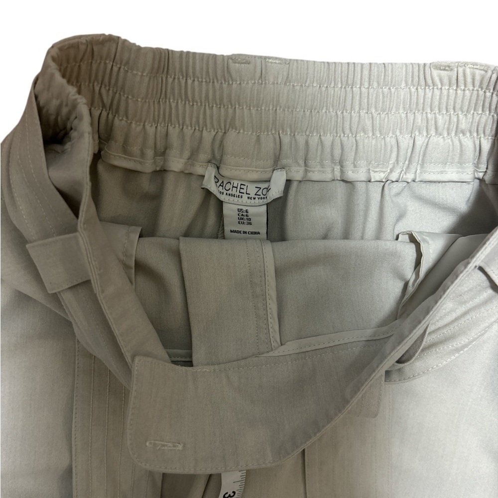 Rachel Zoe Beige High Waist Paper bag Belted Tailored cuffed Shorts | Size 6 - Picture 5 of 6